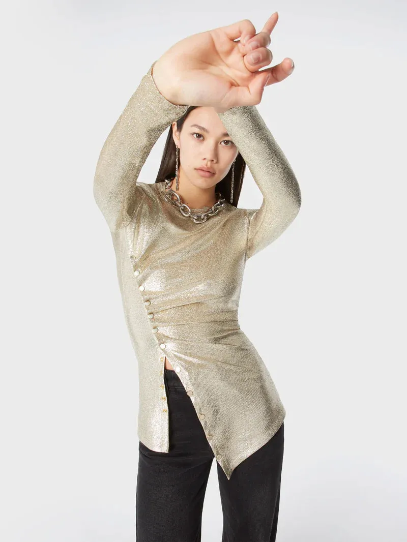 Draped Lurex Top in Metallic Gold